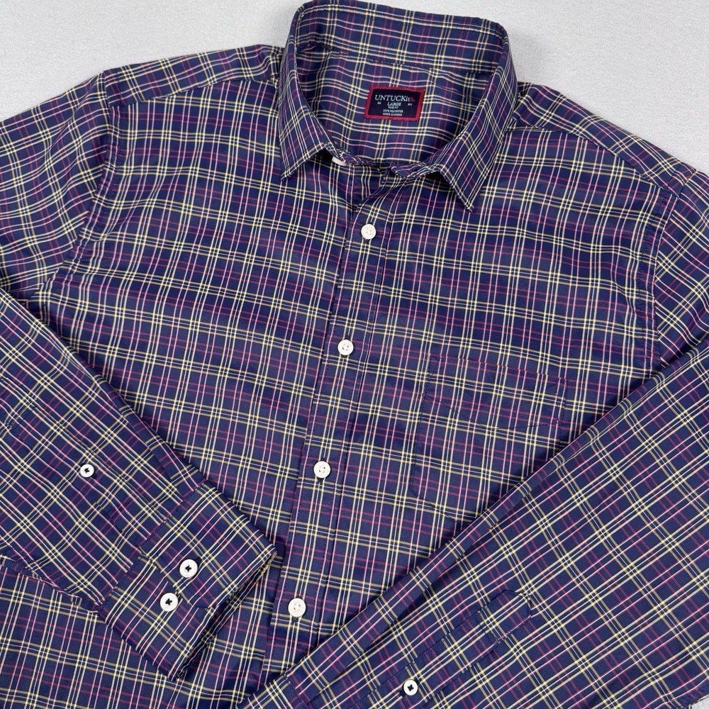 Untuckit Shirt Men's Large Slim Fit Performance Stretch Button Front Long Sleeve